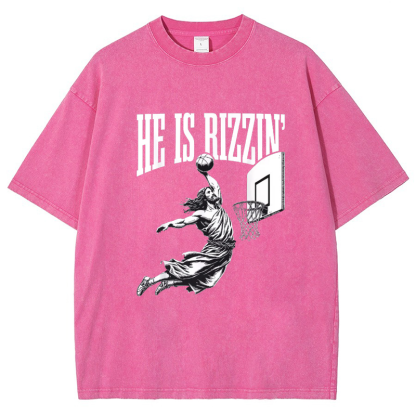 He Is Rizzin' Risen Vintage Snowflake Washed T-Shirt-moweekender