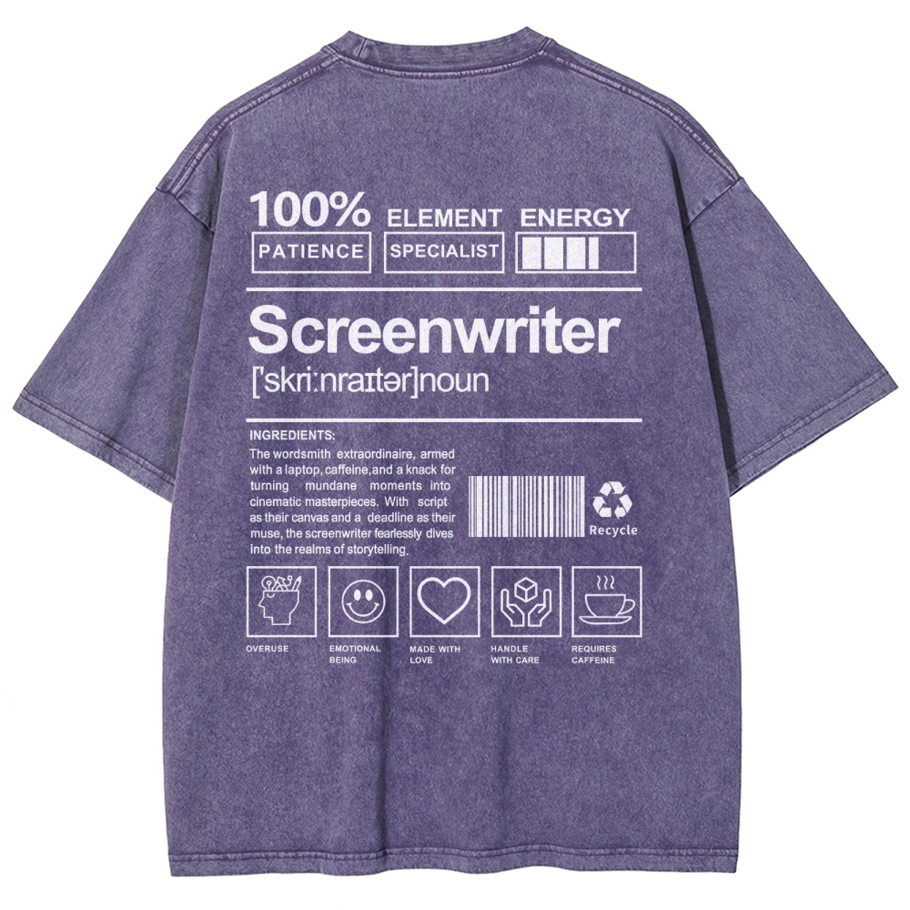 Screenwriter Pattern Washed Vintage Short Sleeves T-Shirt-moweekender