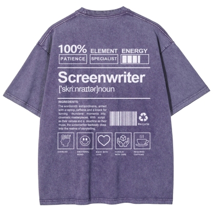 Screenwriter Pattern Washed Vintage Short Sleeves T-Shirt-moweekender