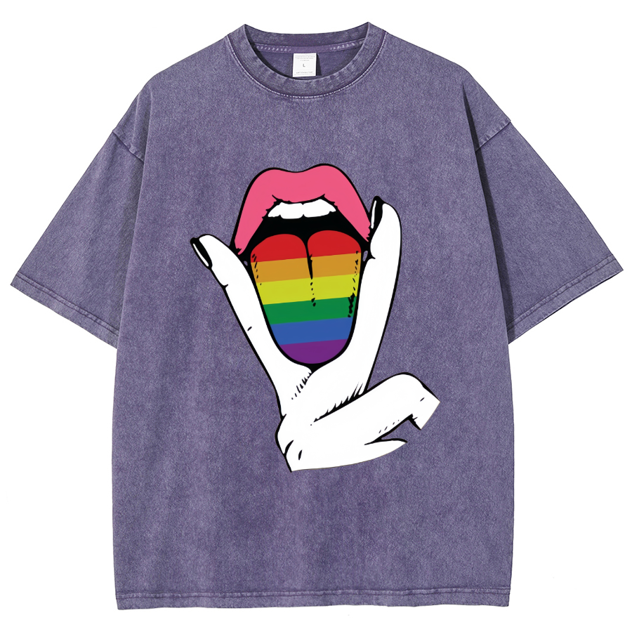 Rainbow Tongue Washed Oversized T-Shirt-moweekender