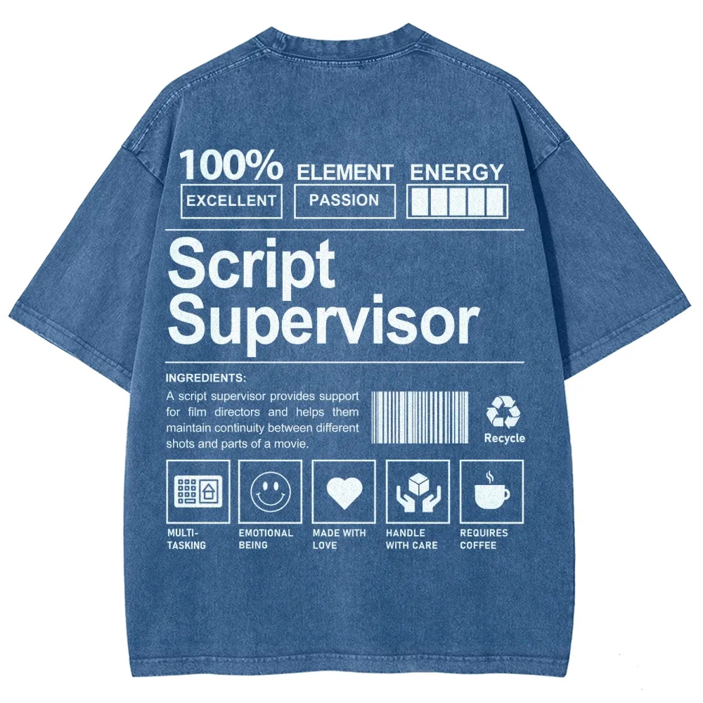 Script Supervisor Pattern Washed Vintage Short Sleeves T-Shirt-moweekender