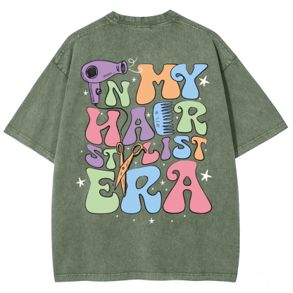 In My Hair Stylist Era Unisex Fit Washed T-Shirt-moweekender