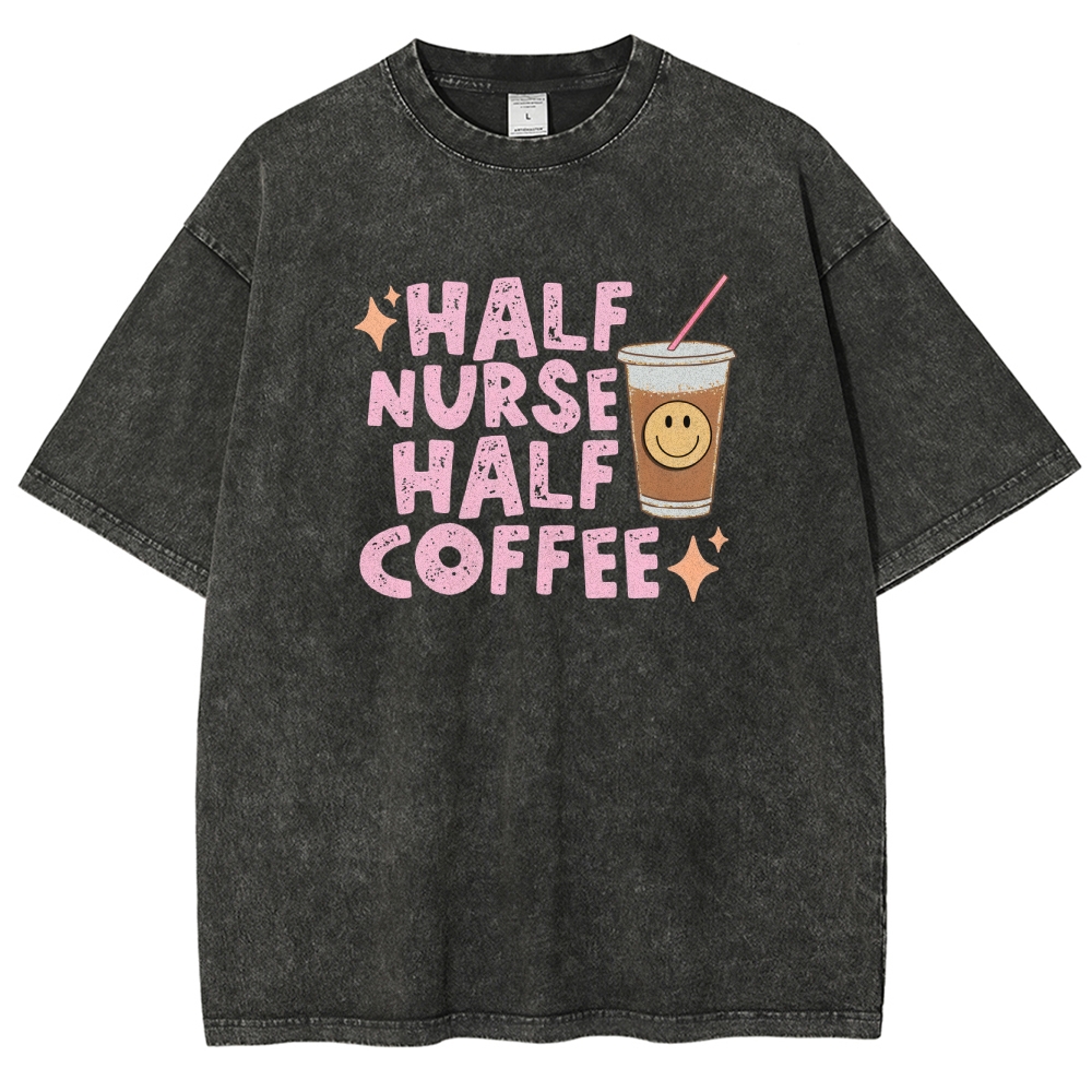 Half Coffee Unisex Fit Washed T-Shirt