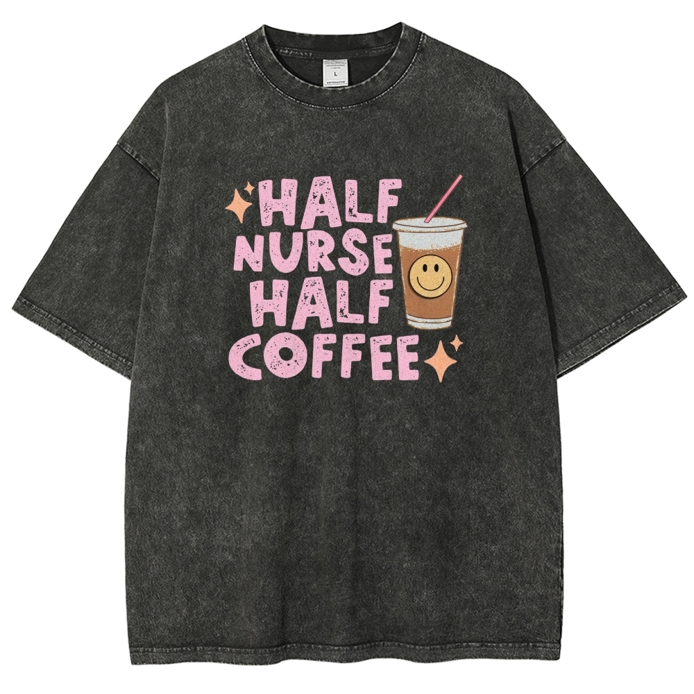Half Coffee Unisex Fit Washed T-Shirt