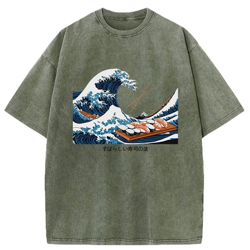 Amazing Sushi Waves Washed Vintage T-Shirt-moweekender