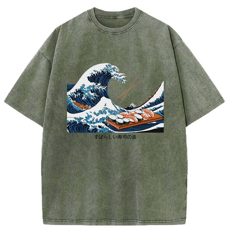 Amazing Sushi Waves Washed Vintage T-Shirt-moweekender