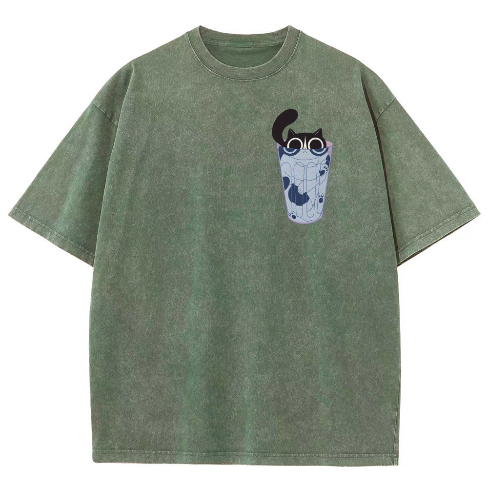 Cute Cat Unisex Fit Washed T-Shirt-moweekender