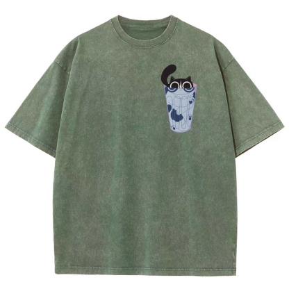Cute Cat Unisex Fit Washed T-Shirt-moweekender
