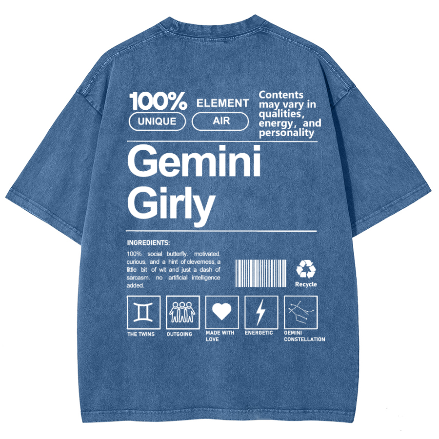 Gemini Girly Unisex Fit Washed Oversized T-Shirt-moweekender