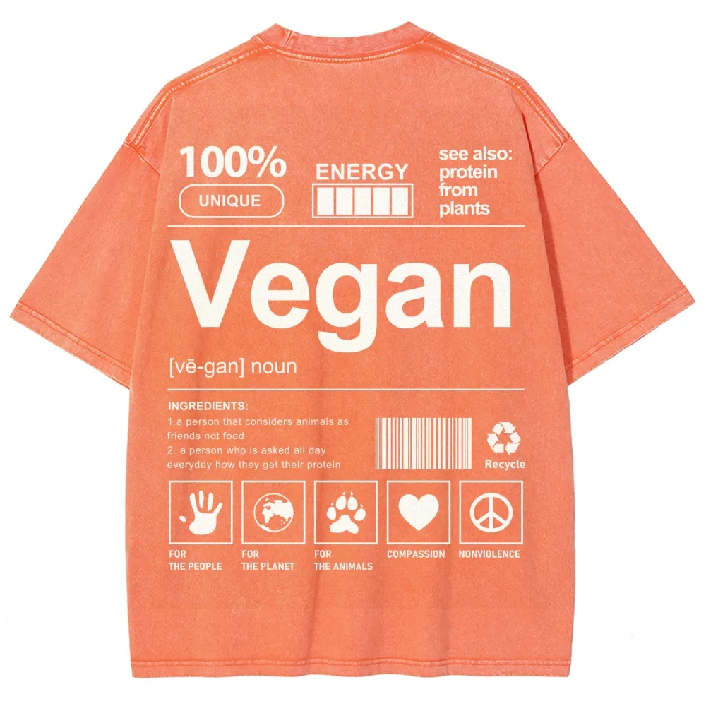 Vegan Pattern Washed Vintage Short Sleeves T-Shirt-moweekender