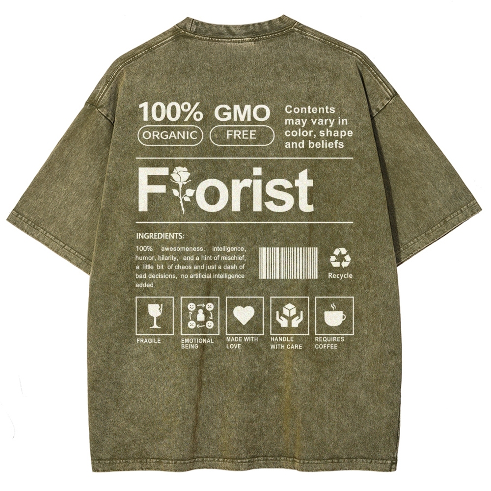 Florist Pattern Washed Vintage Short Sleeves T-Shirt-moweekender