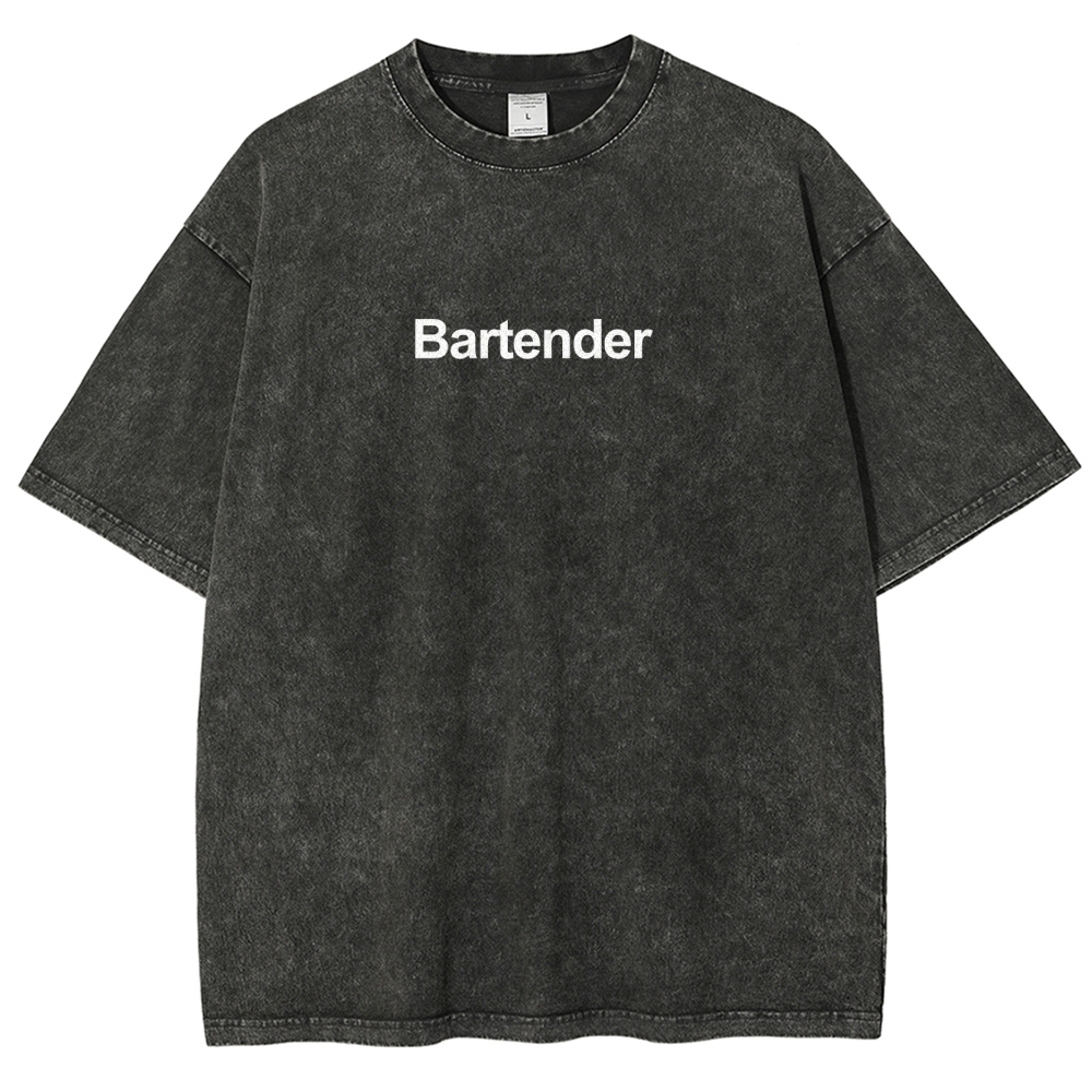Bartender Printed Washed Vintage Short Sleeves T-Shirt-moweekender