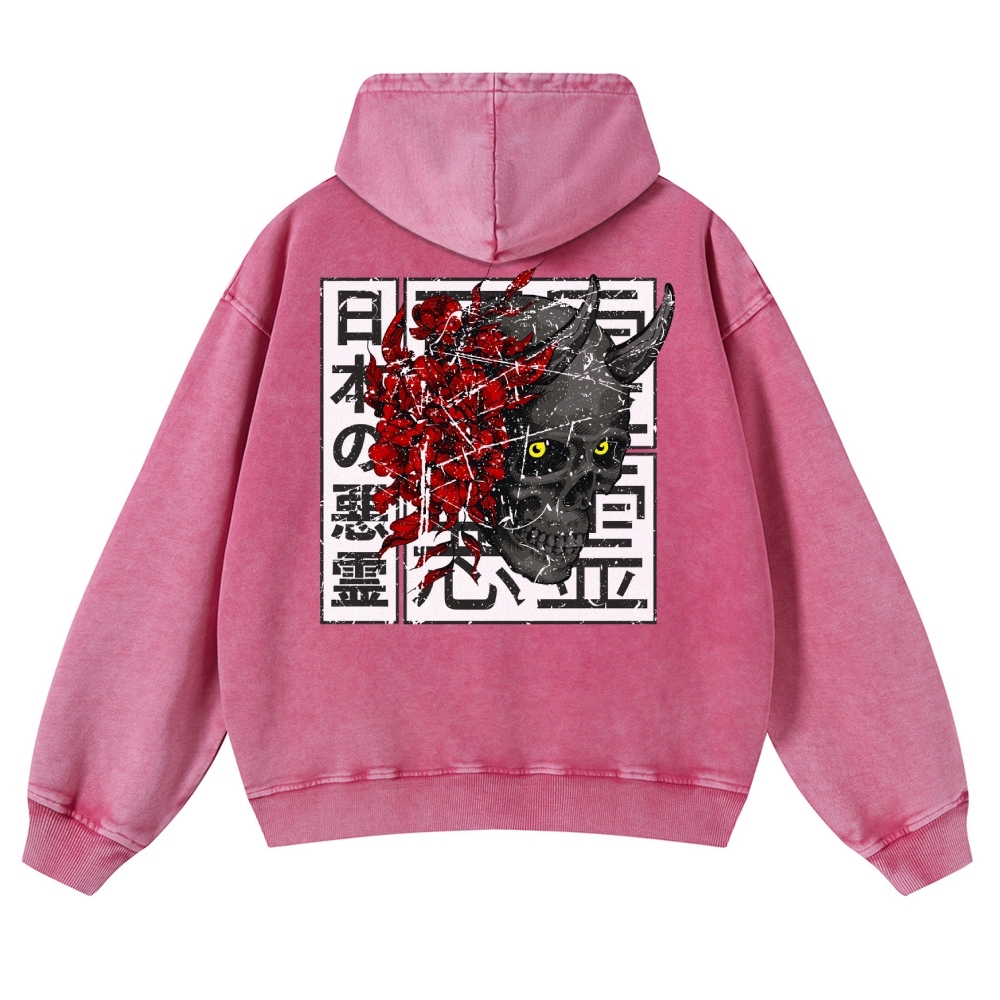 Japanese Ancient Devil Casual Vintage Washed Hoodie-moweekender