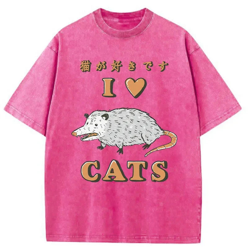 I Like Cats Washed Vintage T-Shirt-moweekender