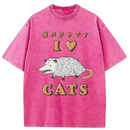 I Like Cats Washed Vintage T-Shirt-moweekender