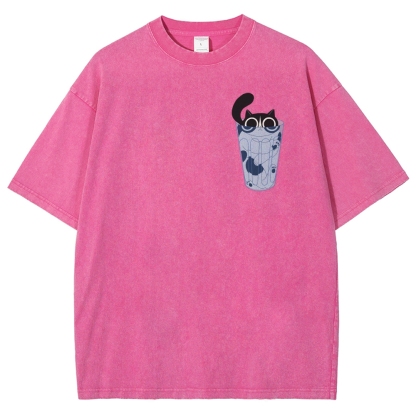 Cute Cat Unisex Fit Washed T-Shirt-moweekender
