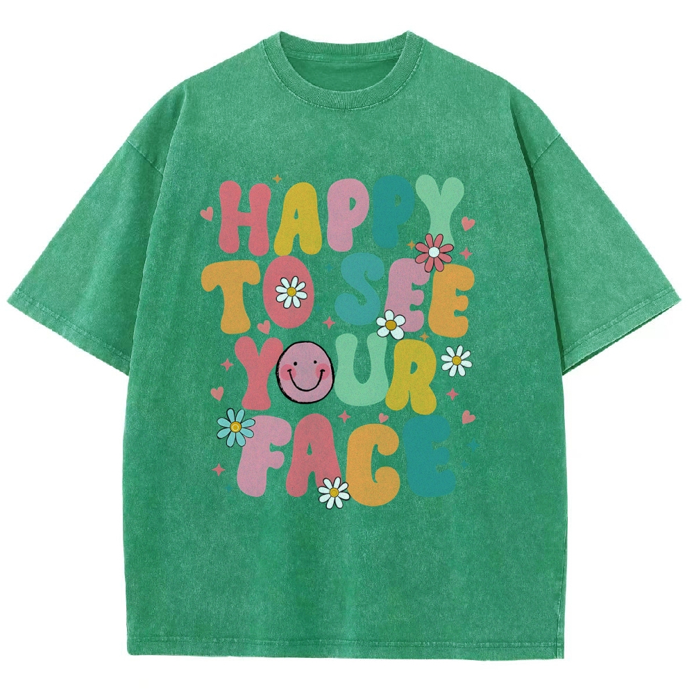 Happy To See You Face Unisex Fit Washed T-Shirt-moweekender