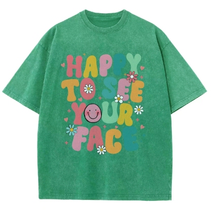 Happy To See You Face Unisex Fit Washed T-Shirt-moweekender