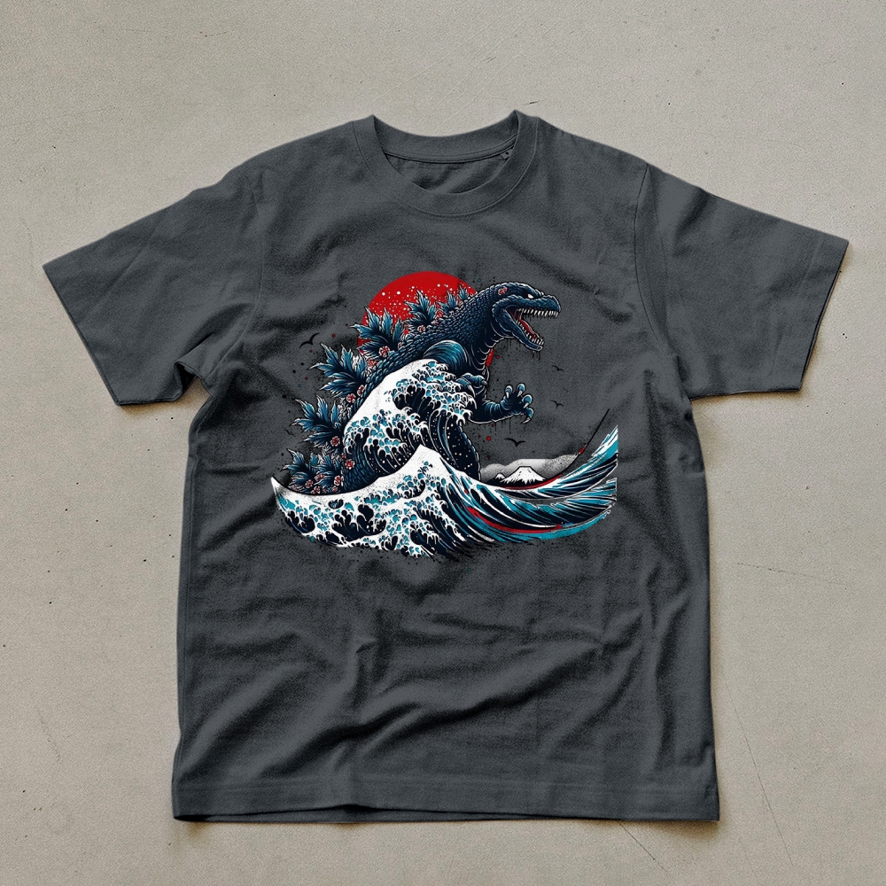 Godzilla Wave Ukiyoe Pattern Unisex Prints T-Shirt-moweekender