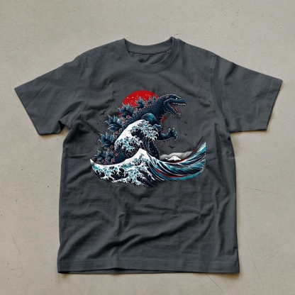 Godzilla Wave Ukiyoe Pattern Unisex Prints T-Shirt-moweekender