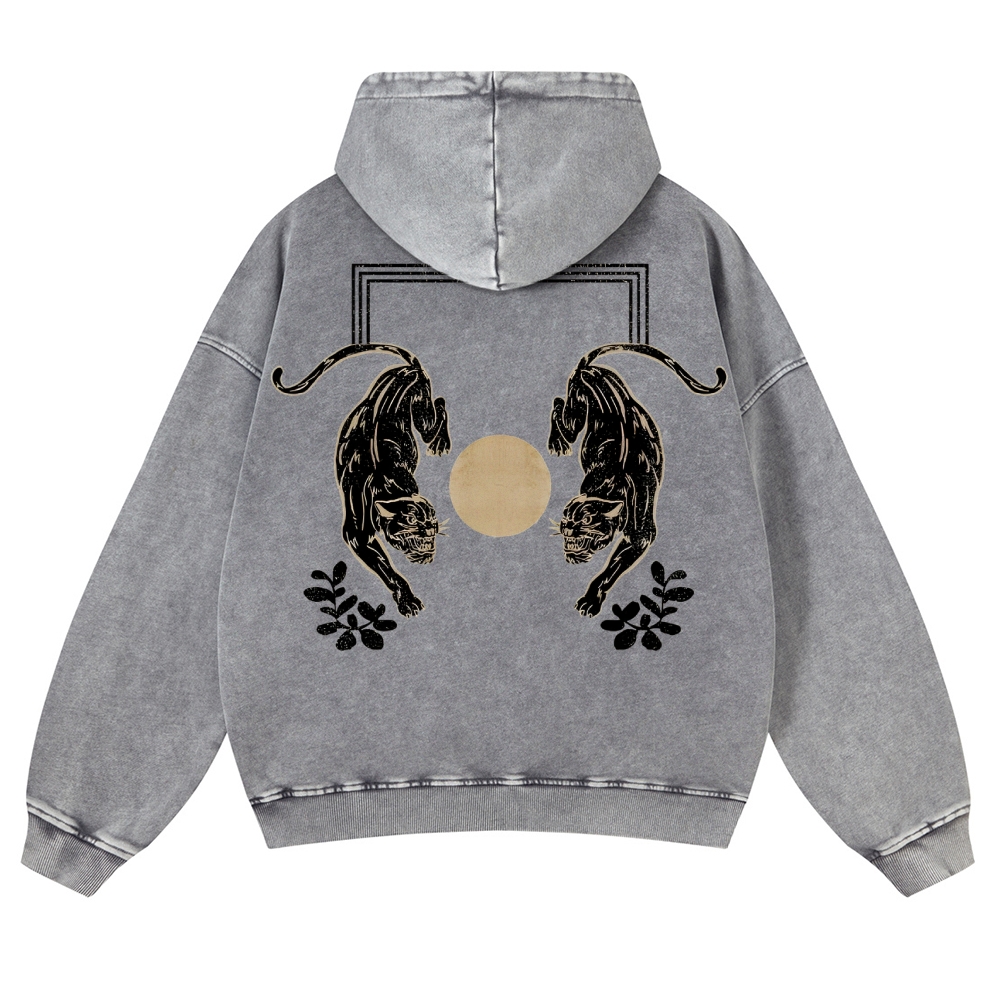 Fierce Panther Pattern Vintage Washed Hoodie-moweekender