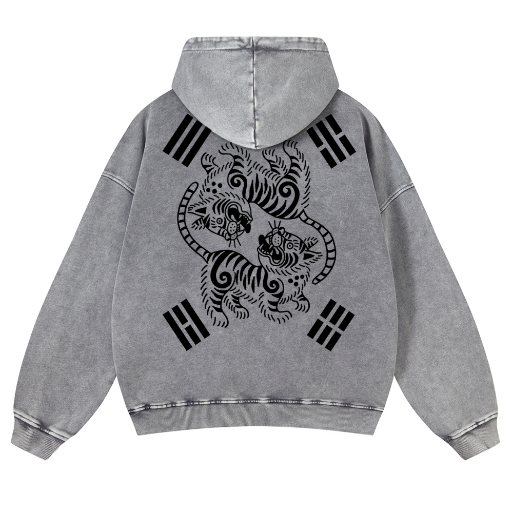 Tiger Eight-Diagram Vintage Washed Hoodie-moweekender