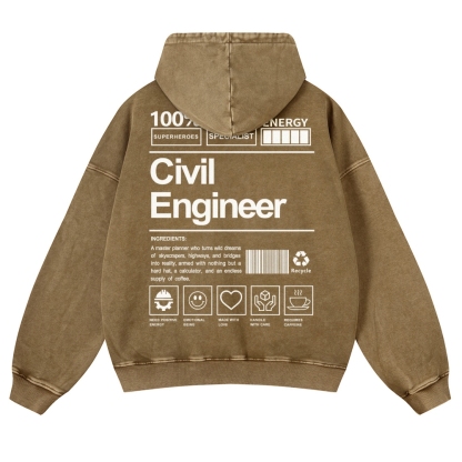 Civil Engineer Pattern Vintage Washed Hoodie-moweekender