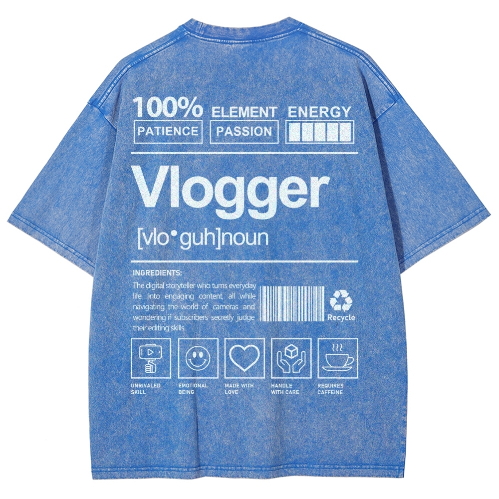 Vlogger Pattern Washed Vintage Short Sleeves T-Shirt-moweekender