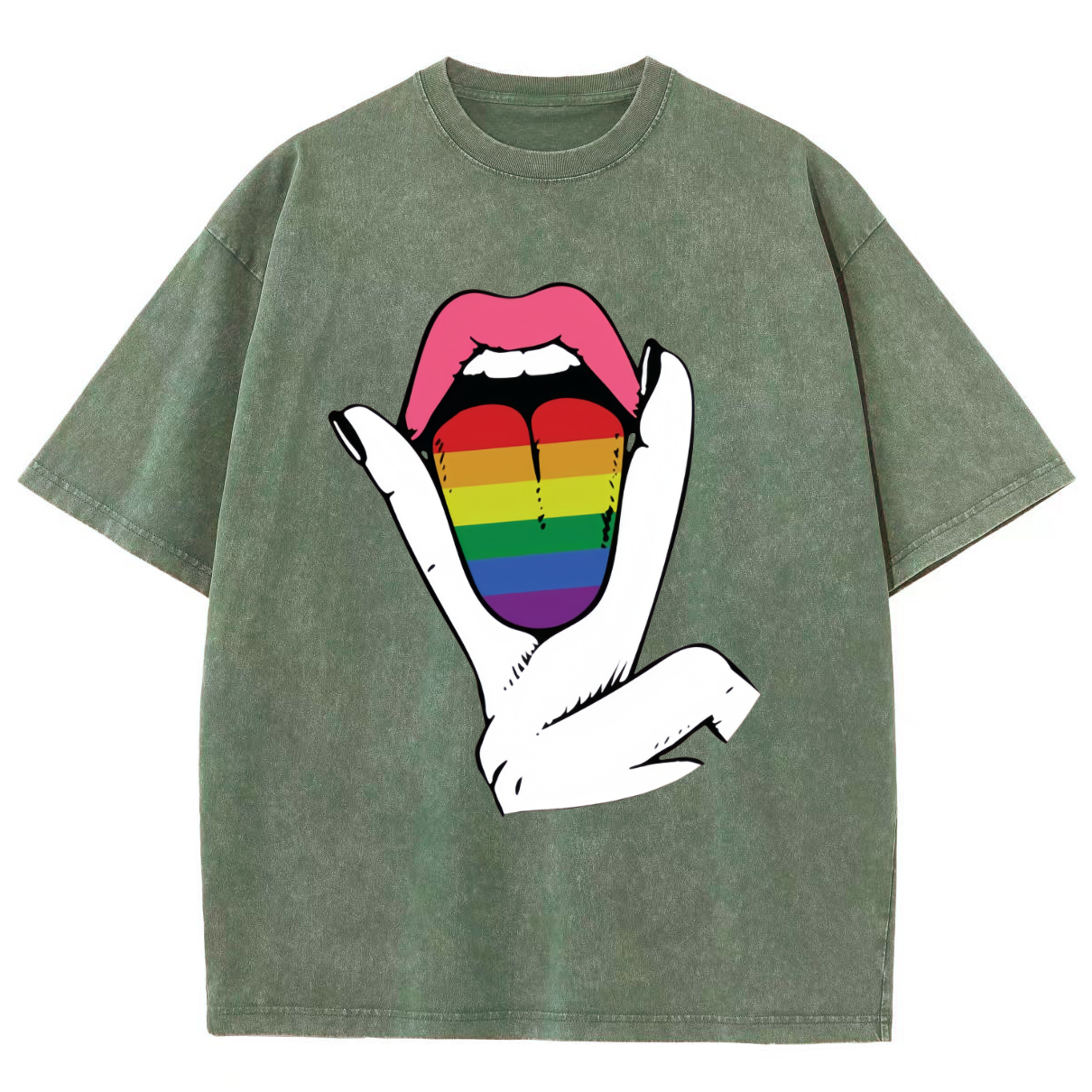 Rainbow Tongue Washed Oversized T-Shirt-moweekender