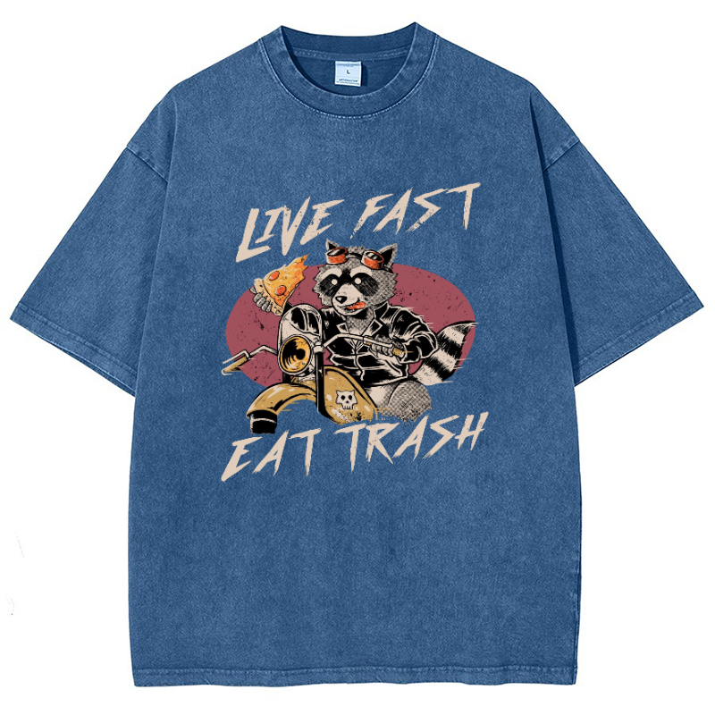 Live Fast Eat Trash Vintage Snowflake Washed T-Shirt-moweekender