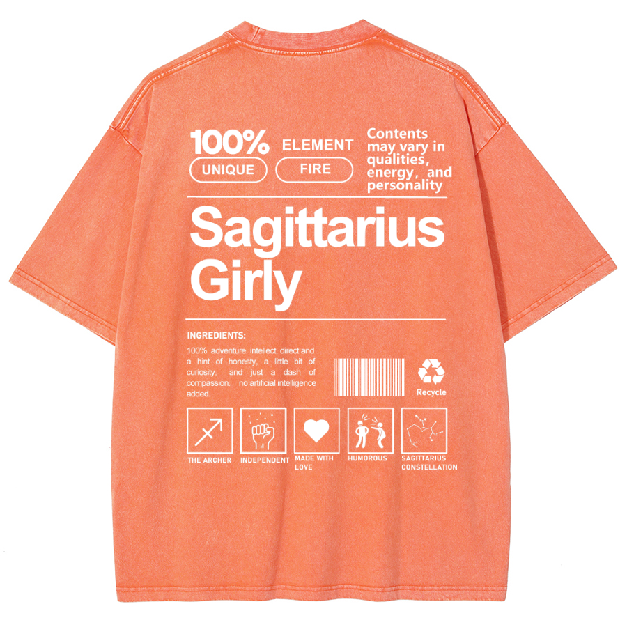 Sagittarius Girly Unisex Fit Washed Oversized T-Shirt-moweekender