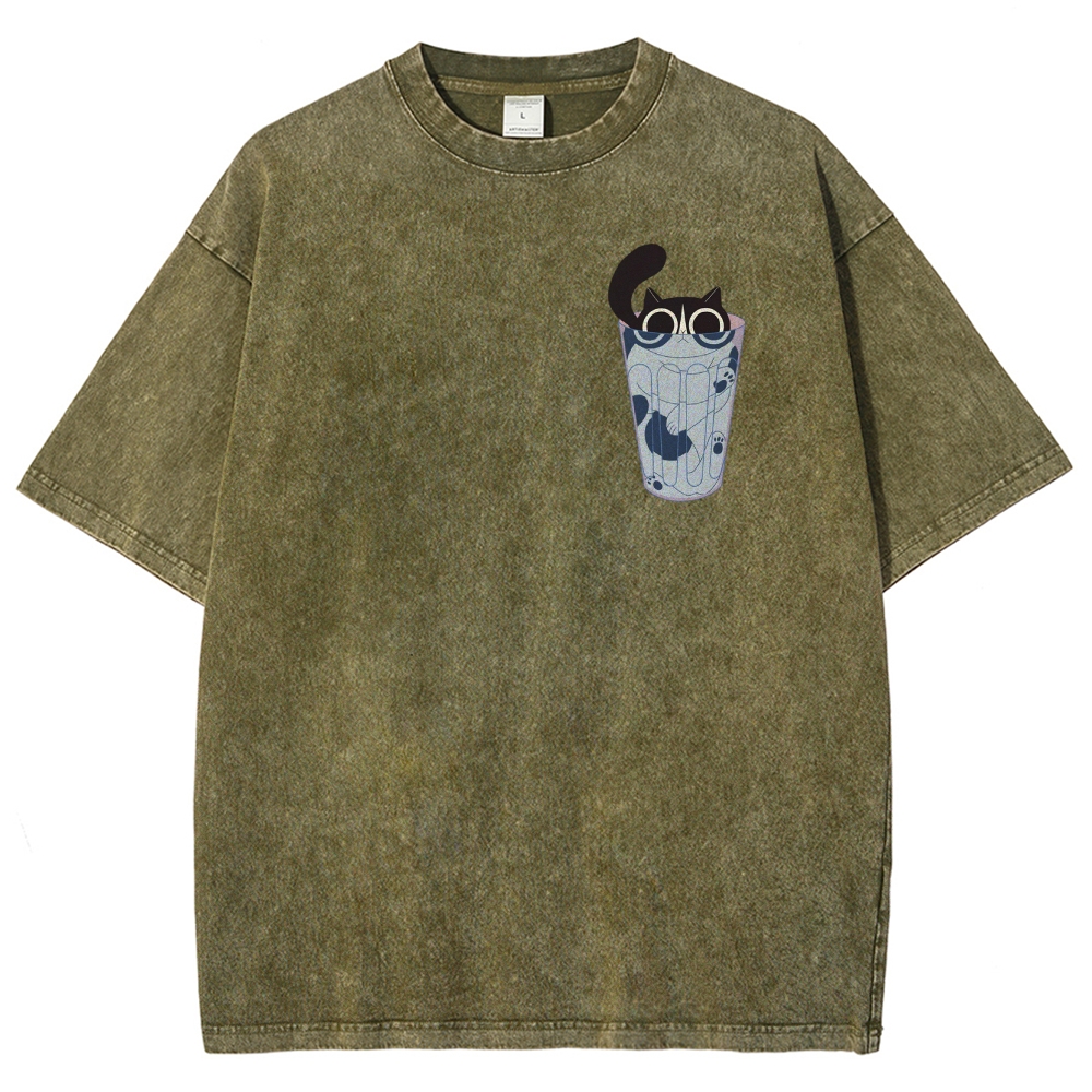 Cute Cat Unisex Fit Washed T-Shirt-moweekender