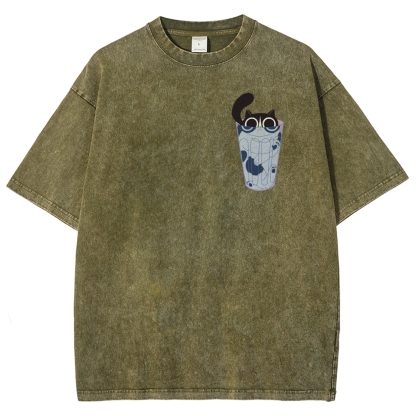 Cute Cat Unisex Fit Washed T-Shirt-moweekender
