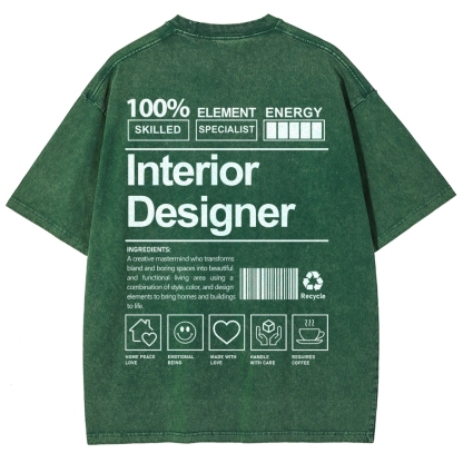 Interior Designer Pattern Washed Vintage Short Sleeves T-Shirt-moweekender