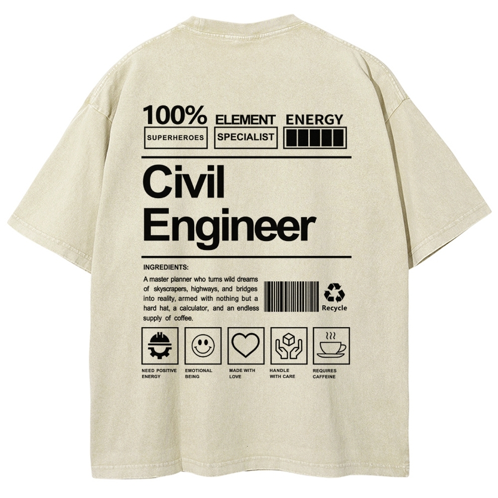 Civil Engineer Washed Vintage Short Sleeves T-Shirt-moweekender