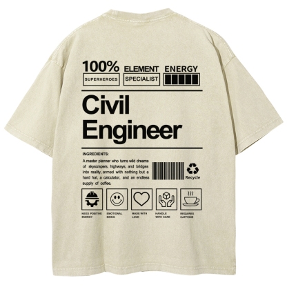 Civil Engineer Washed Vintage Short Sleeves T-Shirt-moweekender