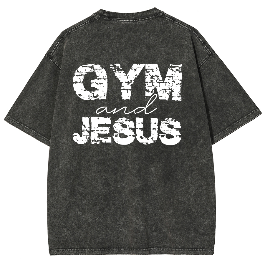 Gym And Jesus Unisex Fit Washed Oversized T-Shirt-moweekender