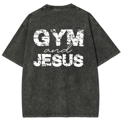 Gym And Jesus Unisex Fit Washed Oversized T-Shirt-moweekender