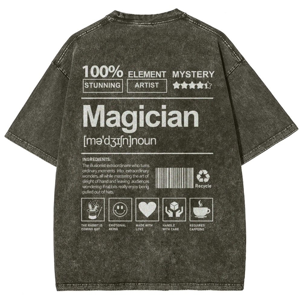 Magician Pattern Washed Vintage Short Sleeves T-Shirt-moweekender