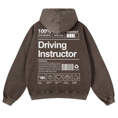 Driving Instructor Printed Vintage Washed Hoodie-moweekender