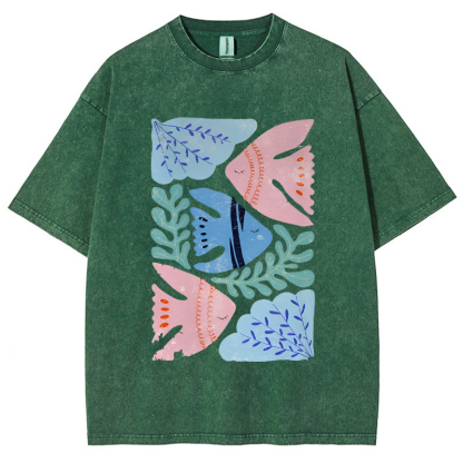 Fish and Coral Vintage Snowflake Washed T-Shirt-moweekender