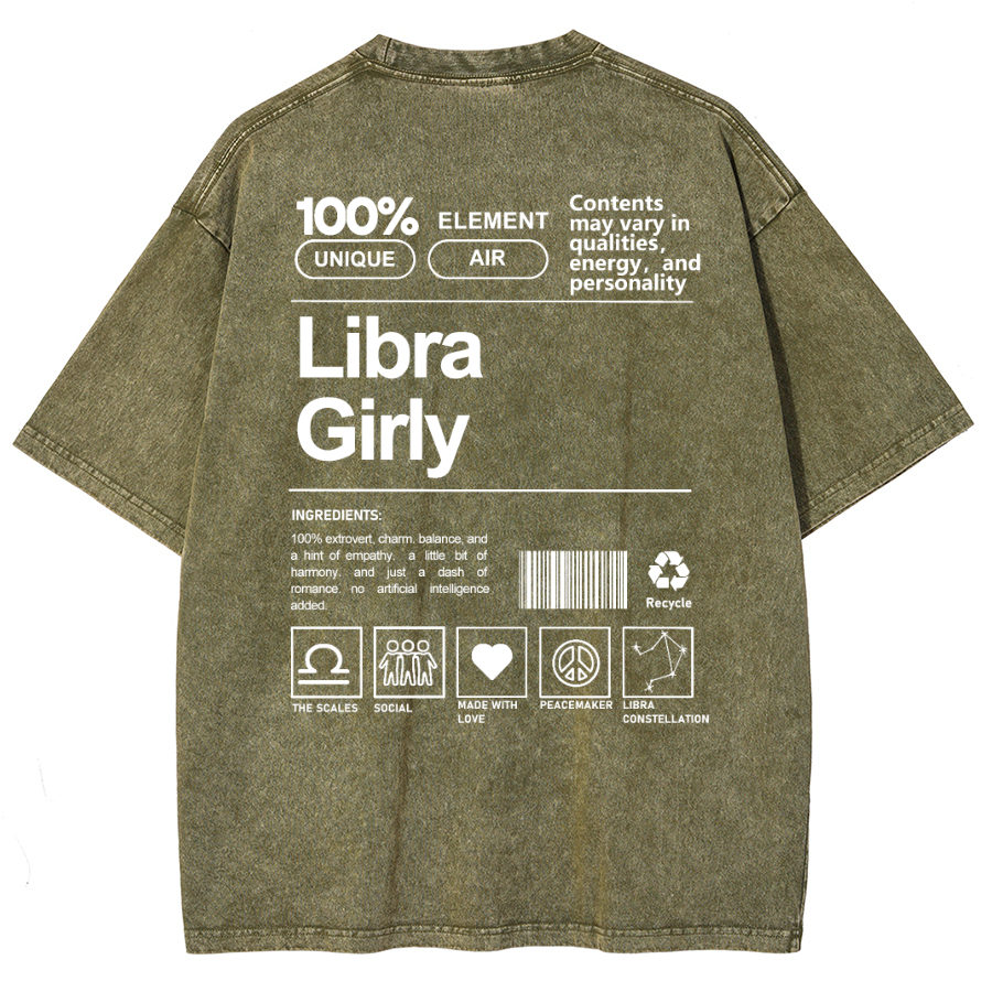 Libra Girly Unisex Fit Washed Oversized T-Shirt-moweekender