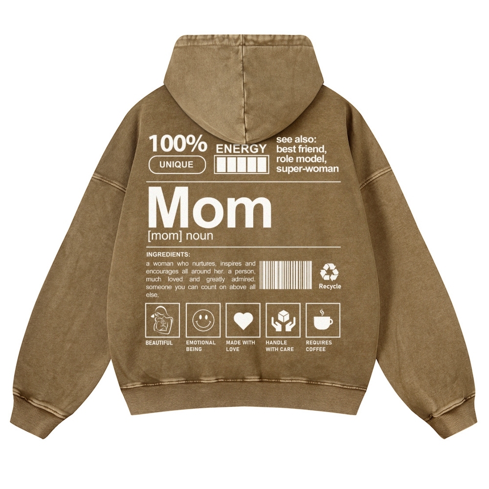 Mom Printed Vintage Washed Hoodie-moweekender
