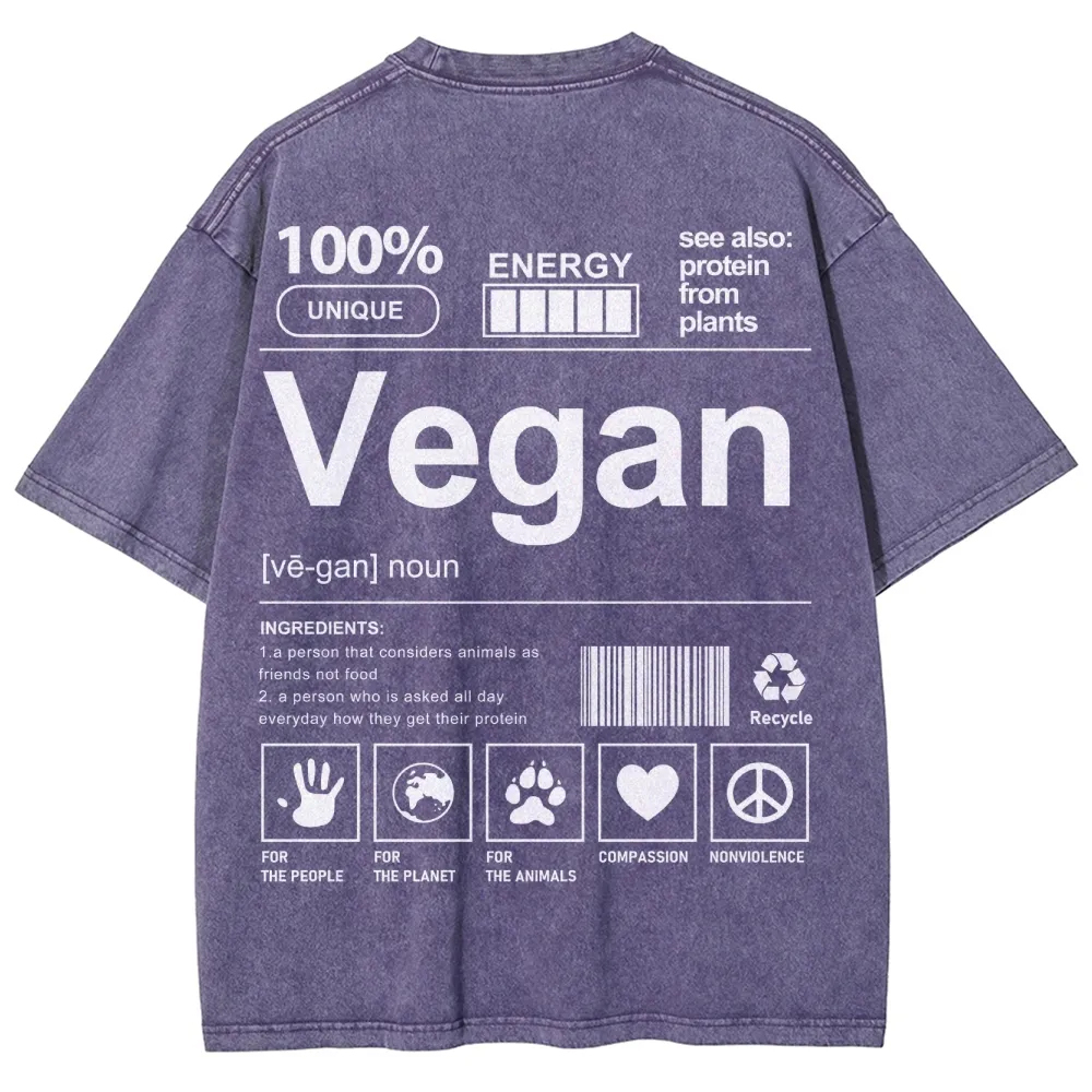 Vegan Pattern Washed Vintage Short Sleeves T-Shirt-moweekender