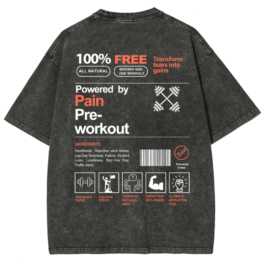 Powered By Painpre-Workout Unisex Fit Washed Oversized T-Shirt-moweekender