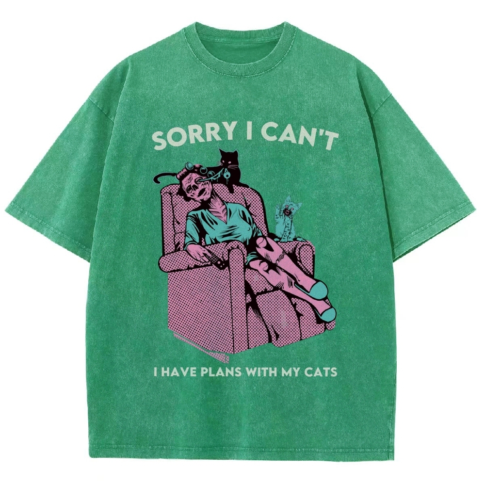 Sorry I Can't have Plans With My Cats Vintage Snowflake Washed T-Shirt-moweekender