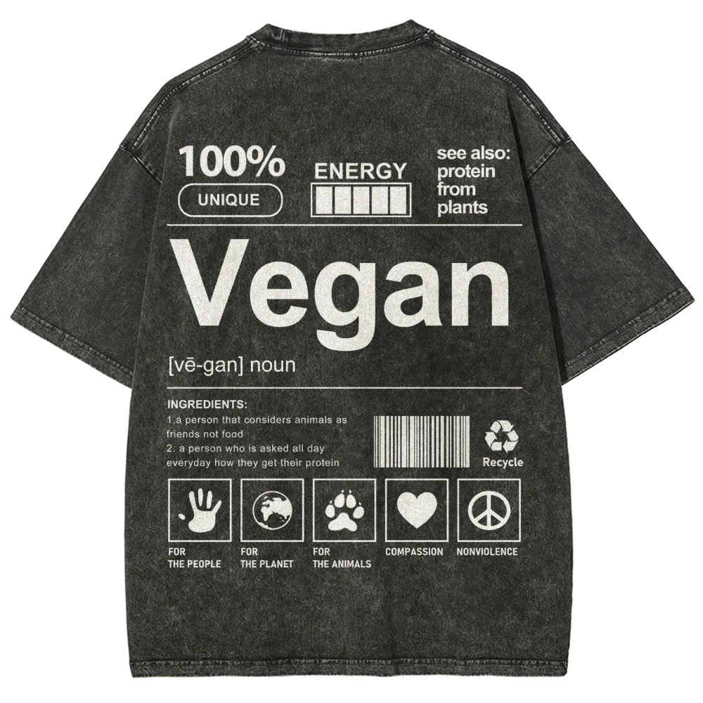 Vegan Pattern Washed Vintage Short Sleeves T-Shirt-moweekender
