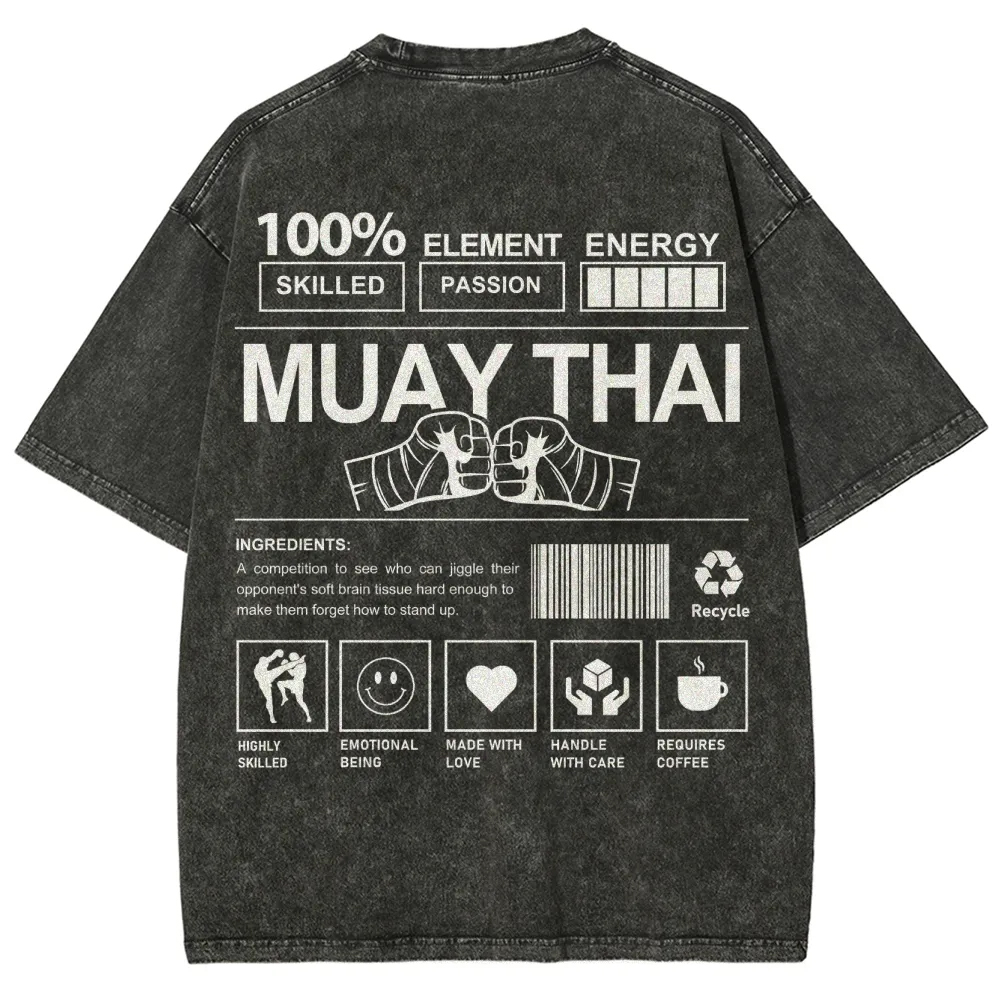Muay Thai Pattern Washed Vintage Short Sleeves T-Shirt-moweekender