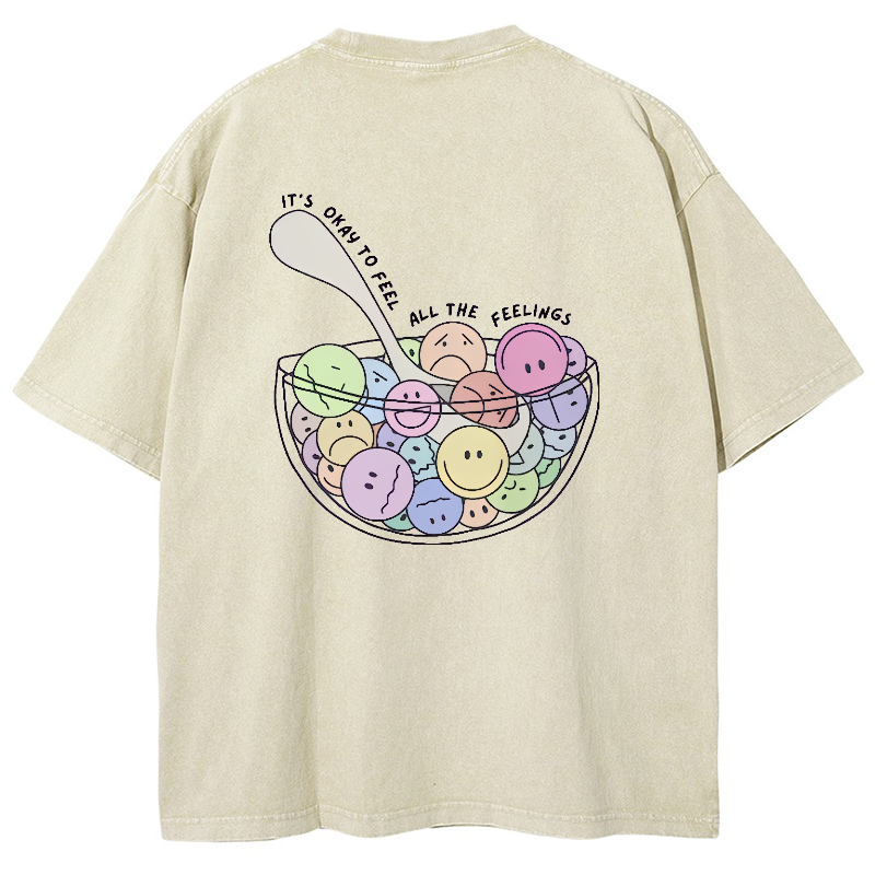 It's Okay To Feel All The Feelings Vintage Snowflake Washed T-Shirt-moweekender