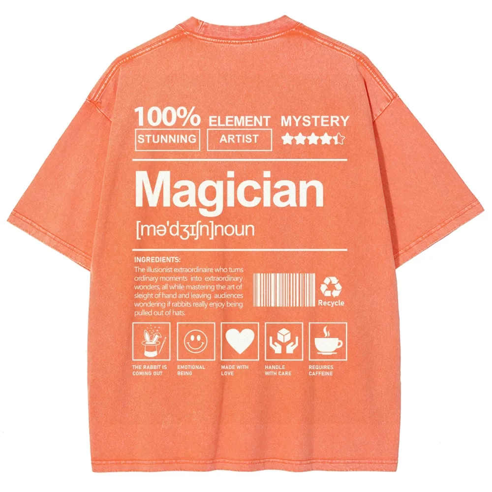 Magician Pattern Washed Vintage Short Sleeves T-Shirt-moweekender